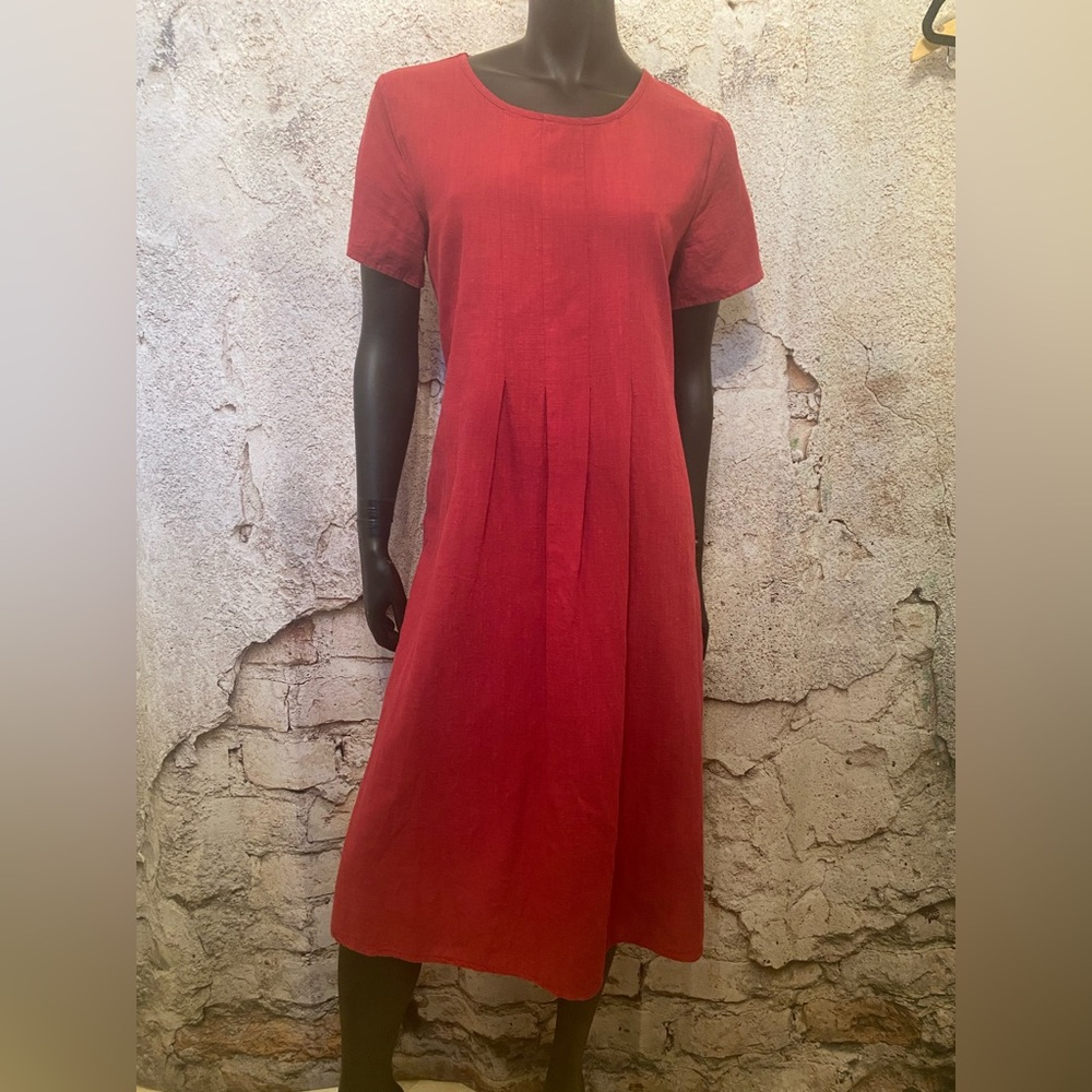 Miss Look Raspberry Linen Look Dress with Pockets